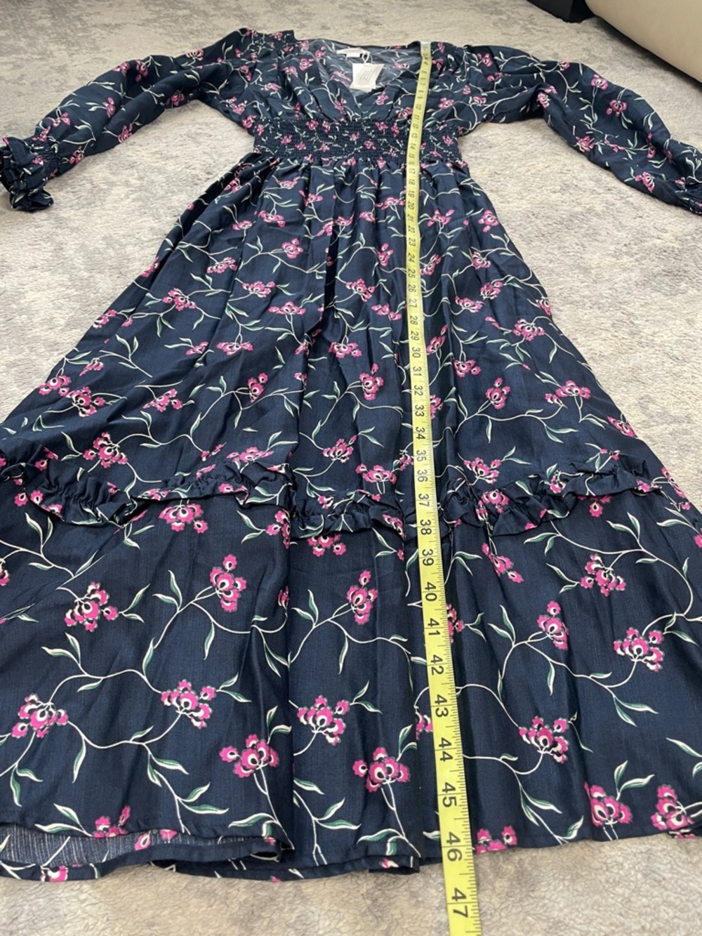 NWT Outerknown Sundance Oceana Midi Floral Long Sleeve Dress Navy Pink XS - Picture 13 of 15